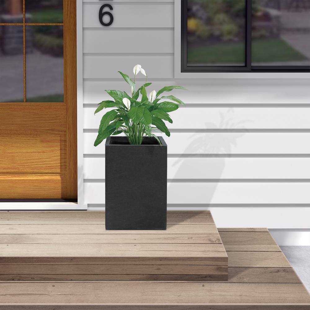 Charcoal Tall Rectangular Concrete Planter with Drainage Hole