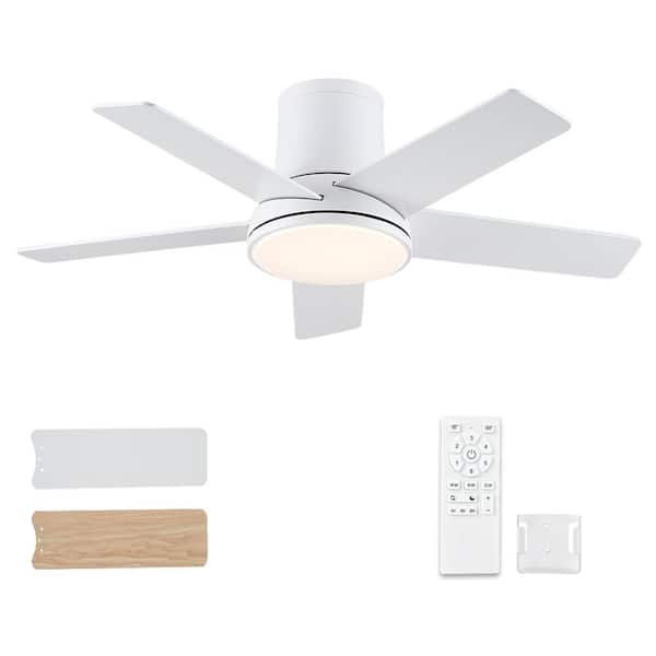 Stylish 42 in. Integrated LED Matte White Flush Mount Ceiling Fan with Light, Quiet DC Motor and Remote Control