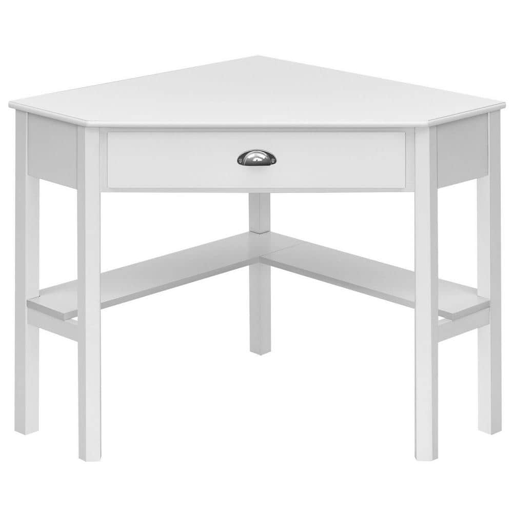 Boyel Living 41.5 in. White Wooden PC Laptop Computer Desk with Storage ...