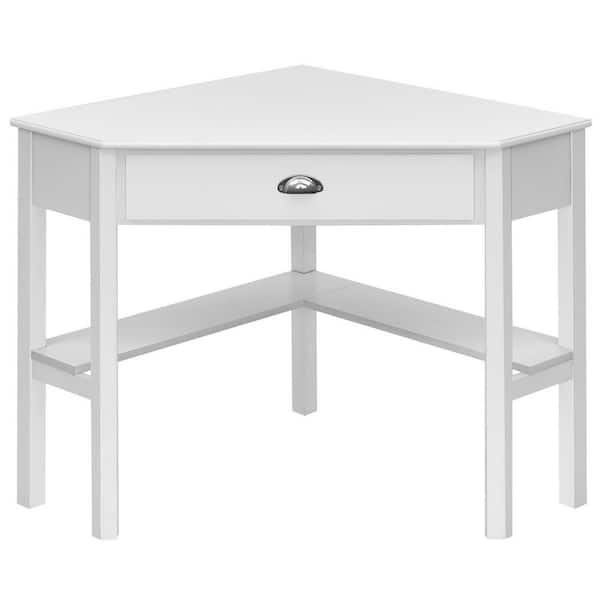 Boyel Living 41.5 in. White Wooden PC Laptop Computer Desk with Storage Drawer and Shelves