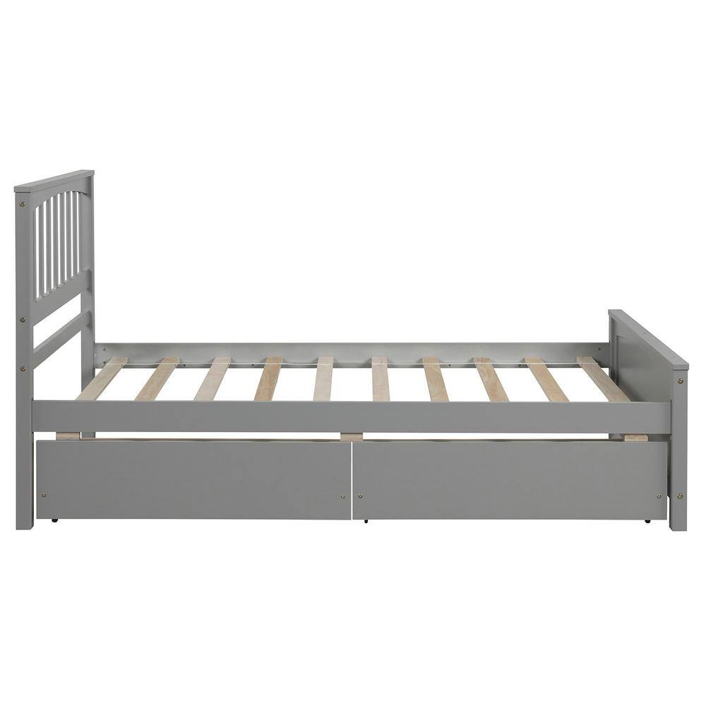 White Wood Frame Twin Size Platform Bed with 2 Storage Drawers - thumbnail 6