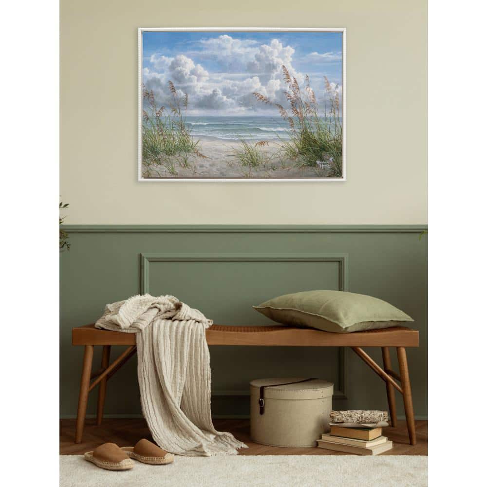White Beaded Frame Ocean Beach Landscape Canvas Print, 28" x 38"