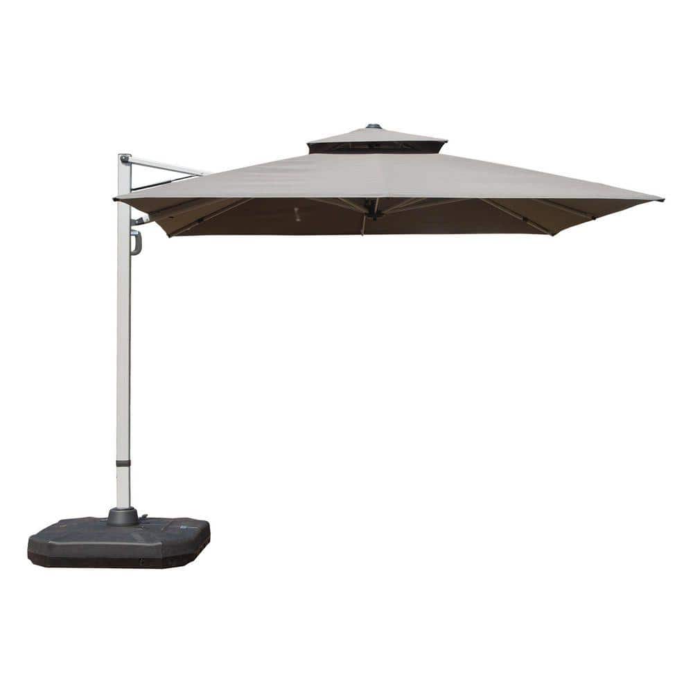 9.83 ft metal cantilever patio umbrella in gray | Wind Resistant, 360 Rotation | Commercial Grade | Sunbrella Black & Grey this cantilever umbrella delivers reliable performance Weather-Resistant 9' Market Umbrella, Push