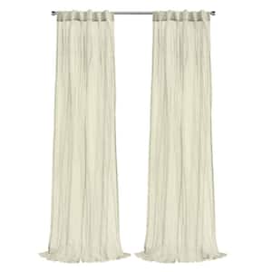 Paloma Cream Polyester Broomstick Crushed 52 in. W x 108 in. L Dual Header Indoor Sheer Curtain (Single Panel)