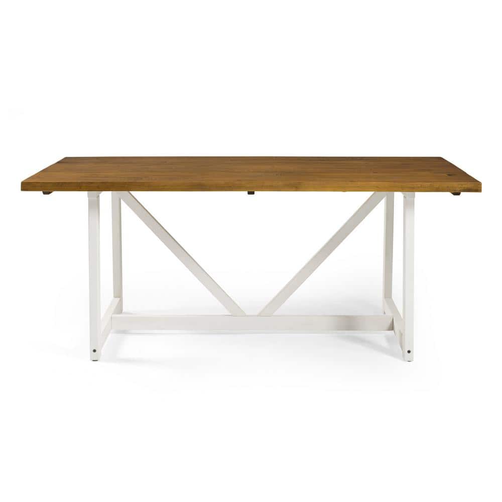 72" Rustic Oak and White Solid Wood Trestle Dining Table