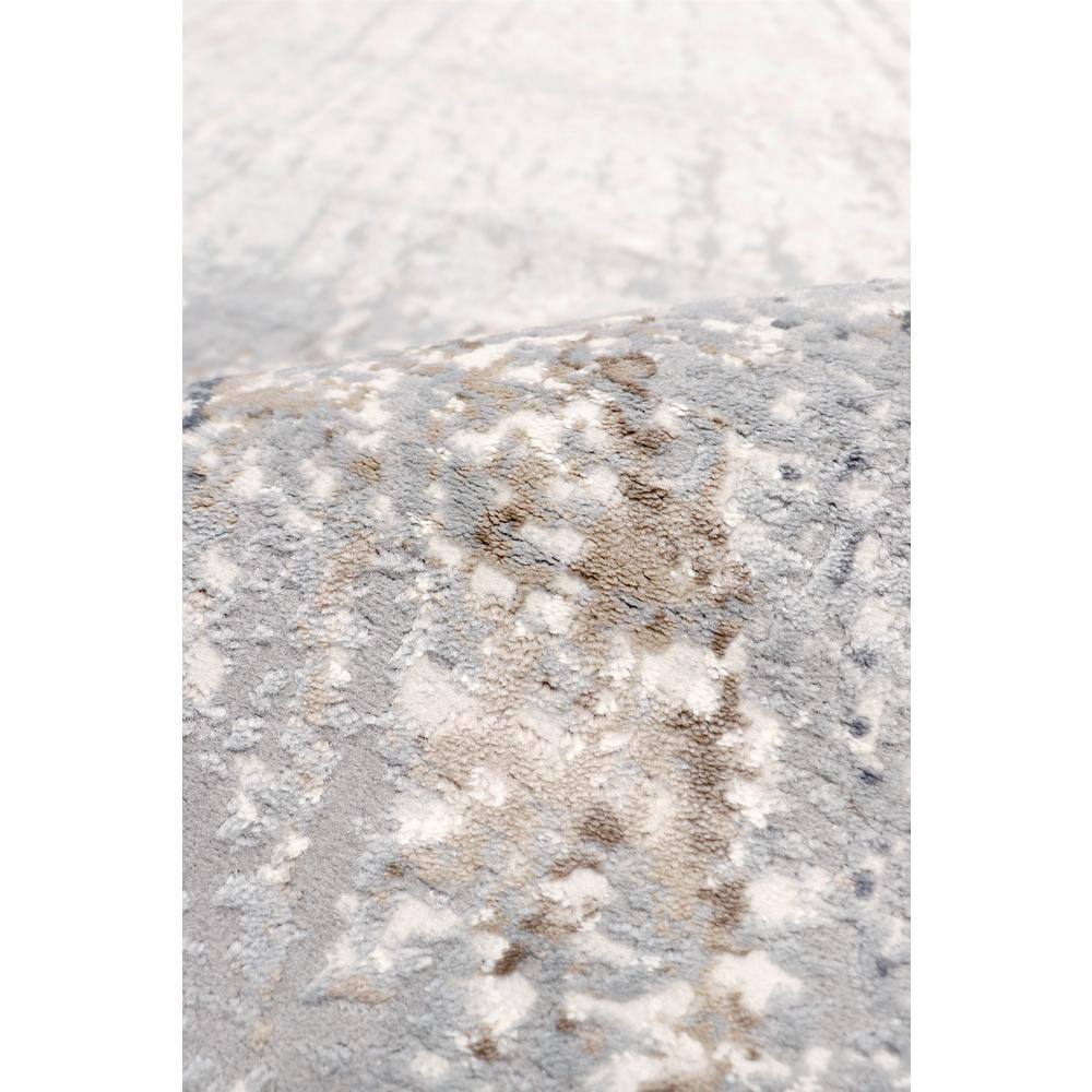 Round Gray and White Synthetic Abstract Area Rug