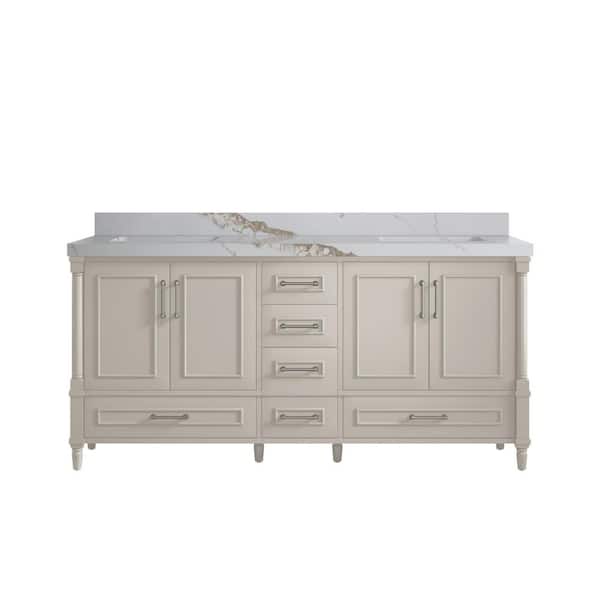 Willow Collections Hudson 72 in. W x 22 in. D x 36 in. H Double Sink Bath Vanity in Fine Grain with 2 in. Calcutta Gold Qt. Top