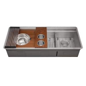 45 in. Undermount Double Bowl 16-Gauge Stainless Steel 2-Tiered Ledge Kitchen Sink