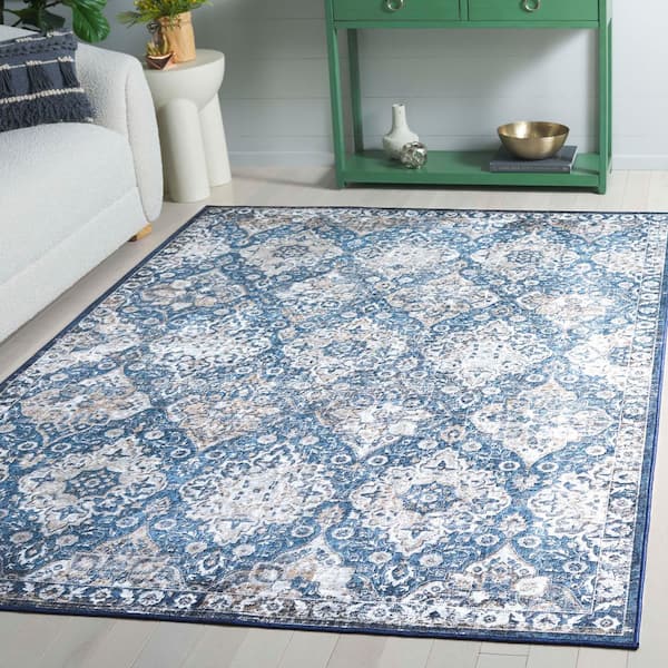 Orlando 7 ft. x 7 ft. Square Blue/Beige Coastal Traditional Persian Floral Washable Area Rug