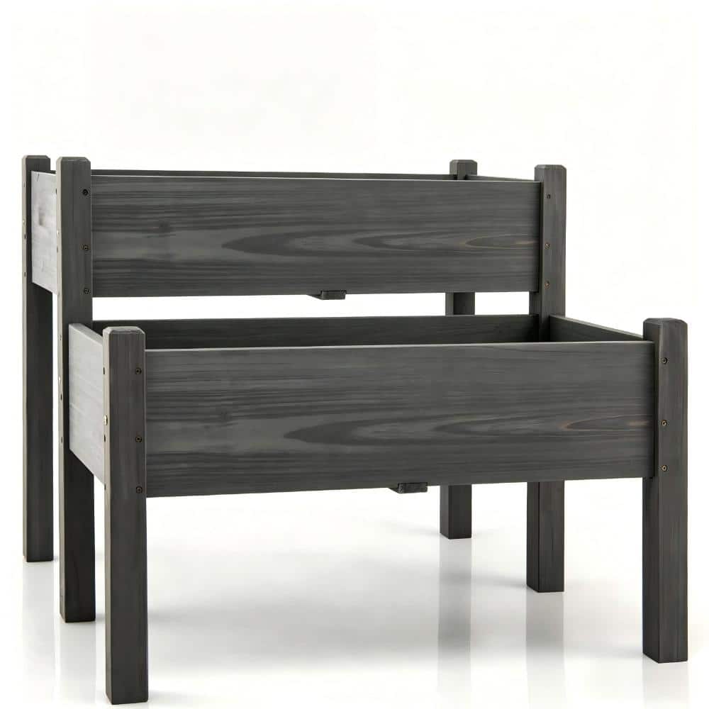 Gray 2-Tier Fir Wood Elevated Raised Garden Bed with Legs and Drainage Holes price history on PriceWatchPro
