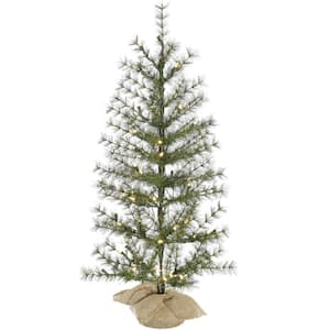 3 ft. Pre-Lit Farmhouse Fir Artificial Christmas Tree with Burlap Bag and Warm White LED Lights