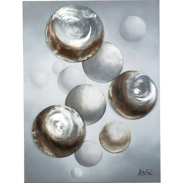 Unbranded 47 in. x 35 in. "Floating Circles" Hand Painted Canvas Wall Art