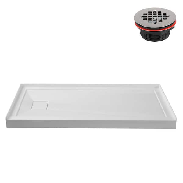 Streamline 42 in. L x 34 in. W Alcove Acrylic Shower Pan Base in Glossy White with Left Drain, Drain Included