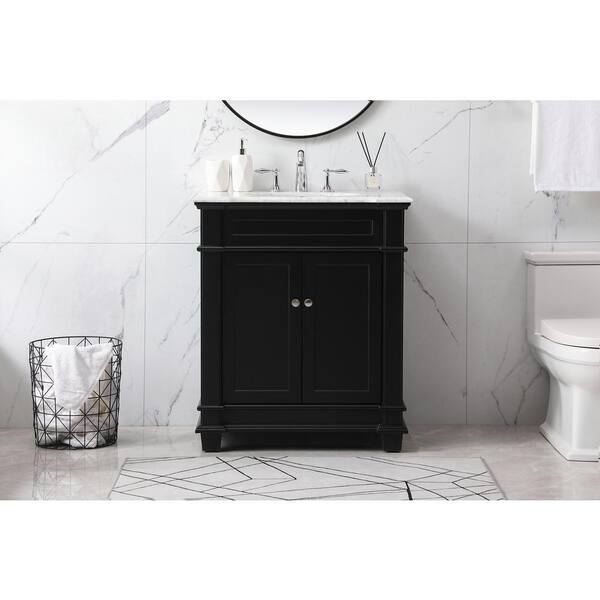 Blaine 30 in. Vanity in Black with Marble Vanity Top in Carrara White
