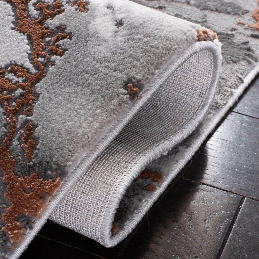 Gray and Orange Abstract Synthetic Runner Rug, 2'3" x 10'