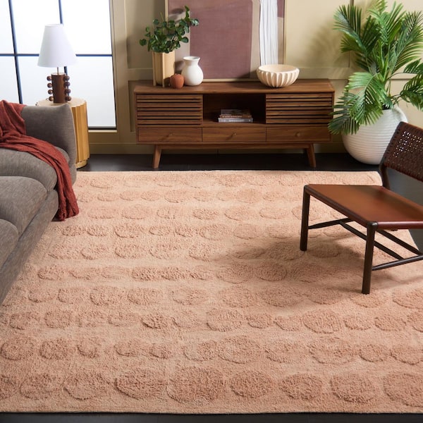 Easy Care Pink 8 ft. x 10 ft. Machine Washable High-Low Circle Solid Area Rug