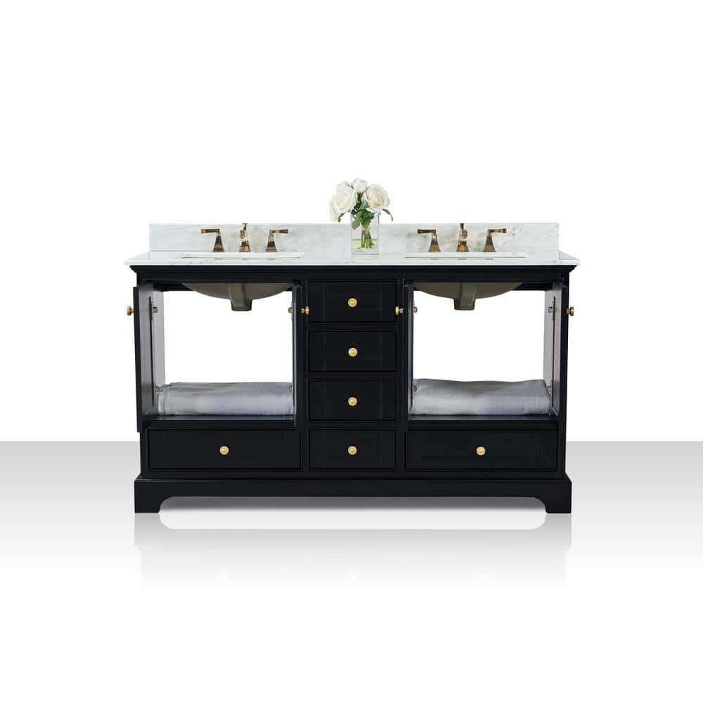 Audrey 60'' Black Onyx Double Bathroom Vanity with Marble Top