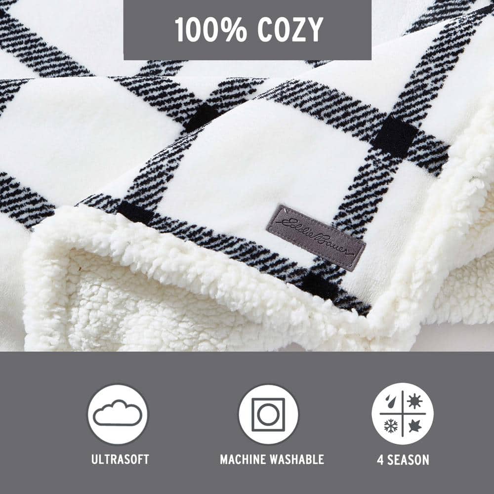 Beige Plaid Reversible Fleece & Sherpa Throw Blanket