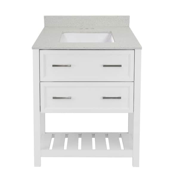 Milan 31 in. W x 22 in. D Bath Vanity in White with Quartz Stone Vanity Top with Backsplash in Galaxy White