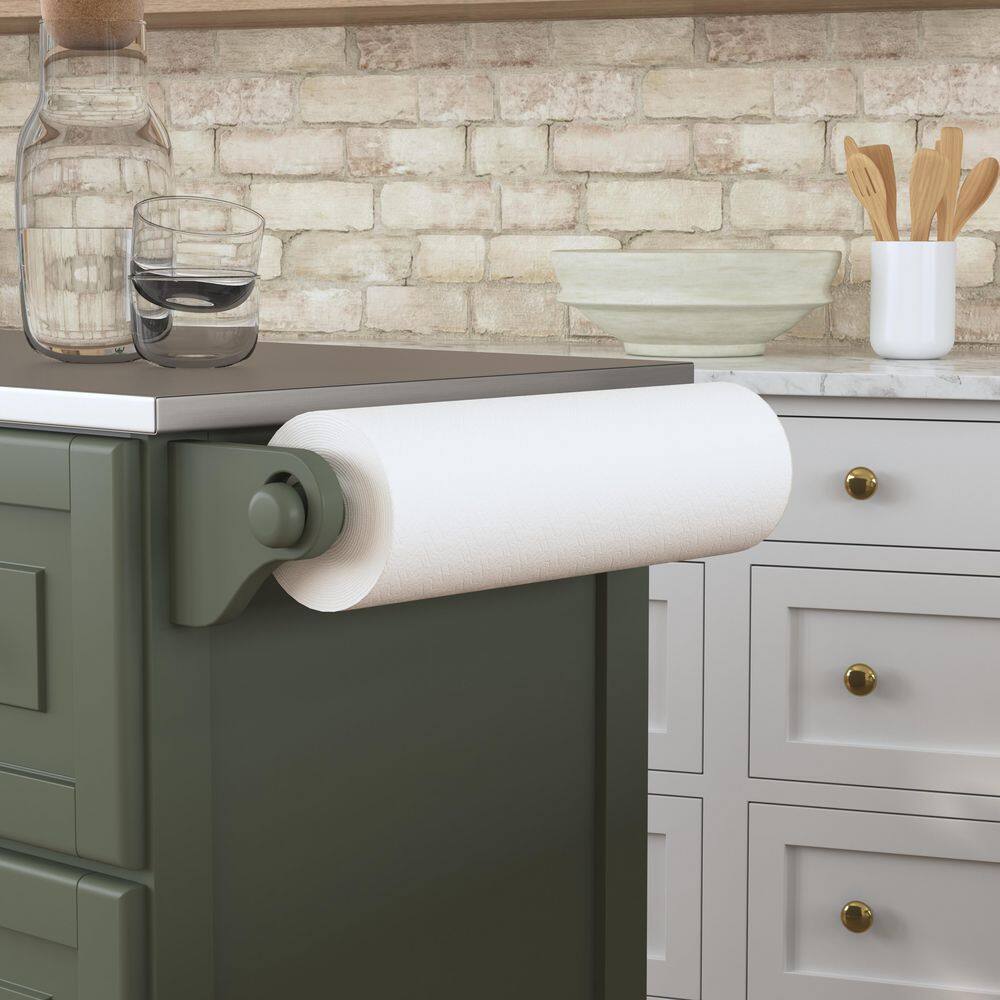 Sage Green Stainless Steel Top Kitchen Cart with Storage