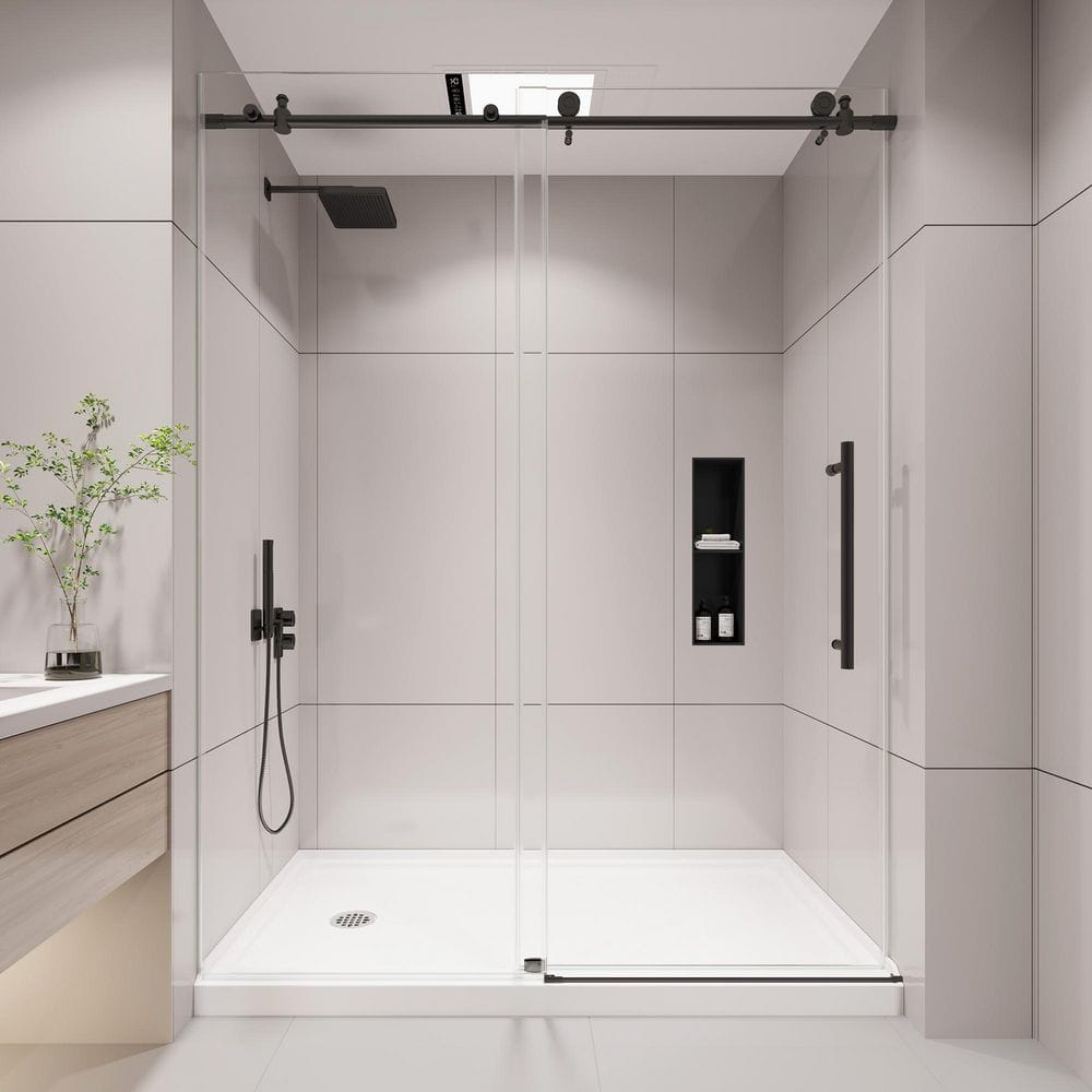 43-48 in. W x 76 in. H Sliding Frameless Shower Door in Matte Black with Clear Tempered Glass price history on PriceWatchPro