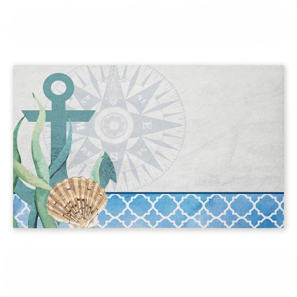 Bayside Anchor & Compass White 18 in. x 30 in. Polyester Non-Slip Outdoor Door Mat