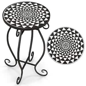 Mosaic Round Outdoor Side Table End Table with Weather Resistant Ceramic Tile Tabletop