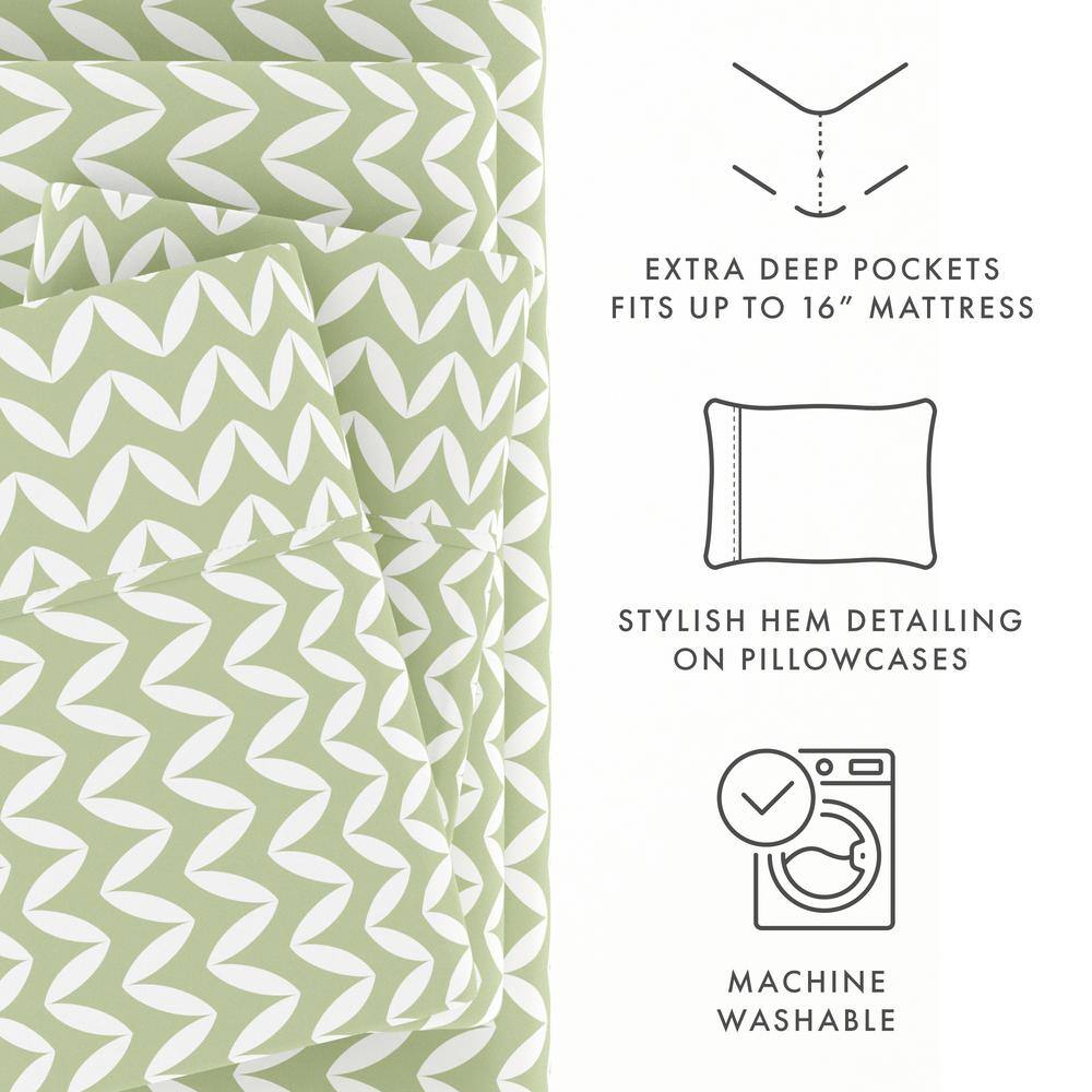 Sage Chevron Twin Microfiber Sheet Set with Deep Pockets