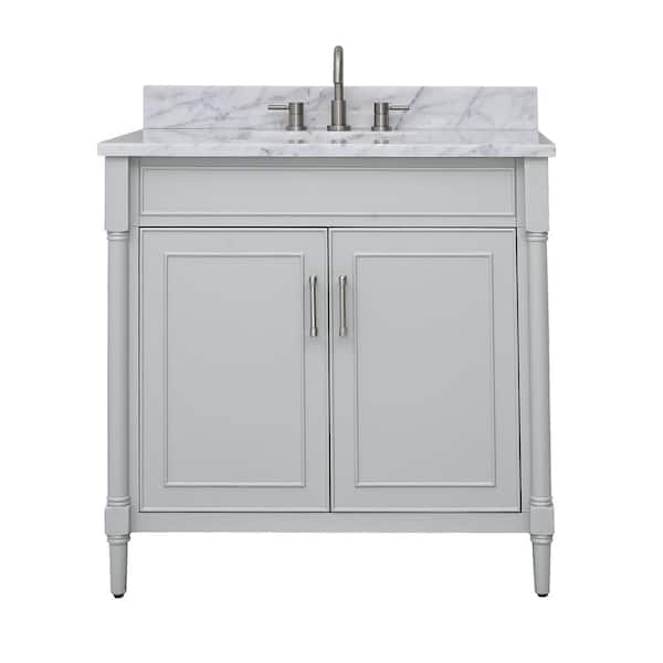 Bristol 37 in. Single Sink Light Gray Bath Vanity with Carrara White Marble Top