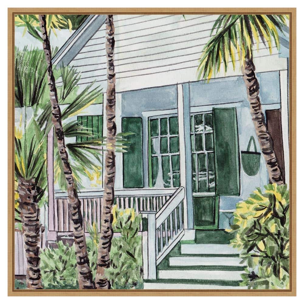 Palm House I Watercolor Print on Canvas with Maple Frame