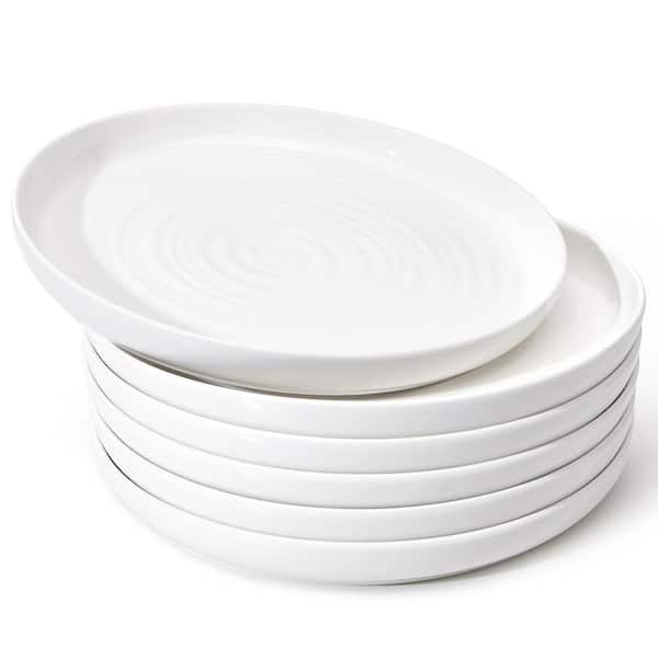 White Porcelain Dinner Plates Set of 6, 10.5-in. Ripple Dishes, Dishwasher, Microwave and Oven Safe