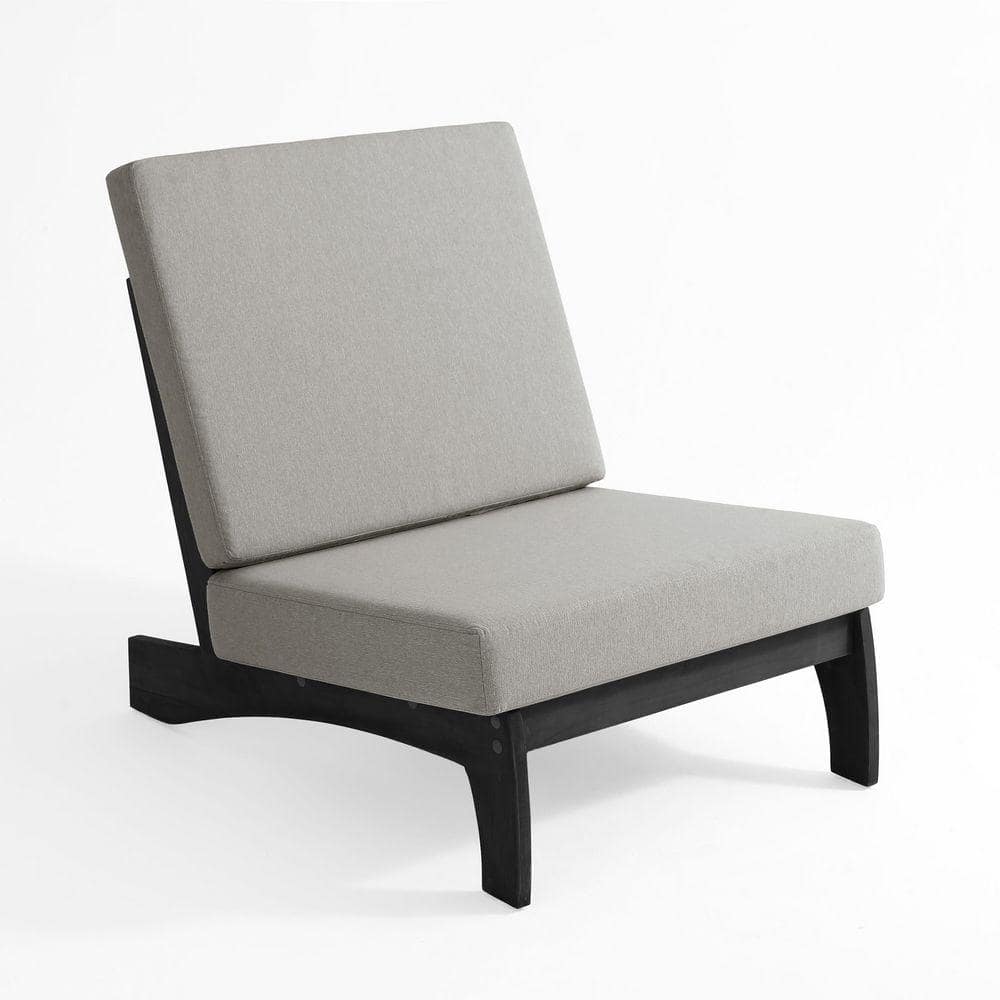 Black Solid Wood Frame Armless Chairs with Removable Light Camel Cushions (Set of 2)