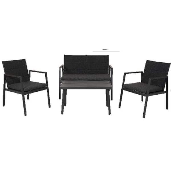 Paces Lake 4-Piece Metal Patio Conversation Set with Dark Grey Cushions