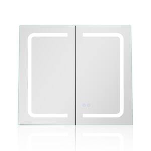 27.5 in. W x 5.31 in. D x 31.5 in. H Rectangular Wall Mounted LED Medicine Cabinet with Adjustable Shelves in Silver