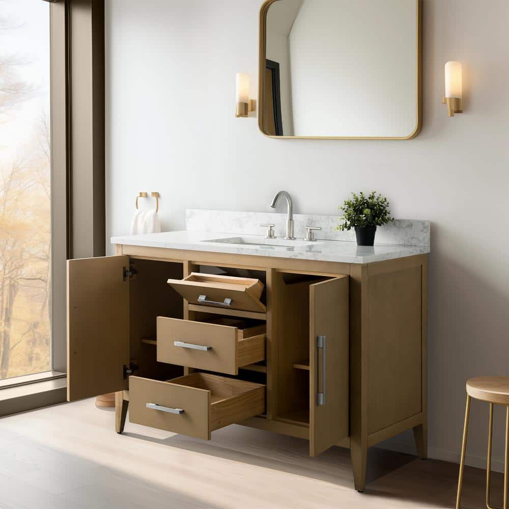Natural Oak 48'' Single Bathroom Vanity with Marble Top