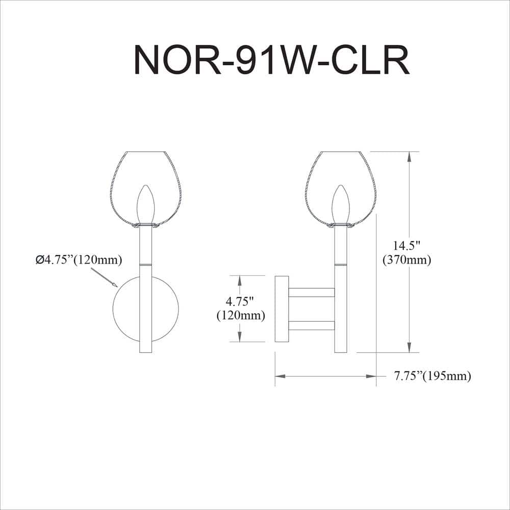 Modern Black Candlestick Sconce with Clear Shade