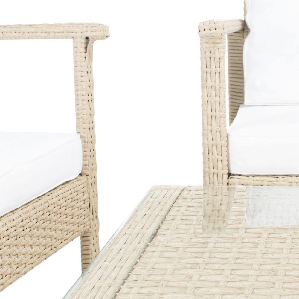 Beige Wicker 4-Piece Outdoor Living Set with Cushions