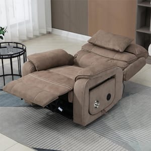 24.8 IN. Big and Tall Dual OKIN Motor Velvet Recliner Chair with Massage, Heating, Wireless Charging&Cup Holder - Beige