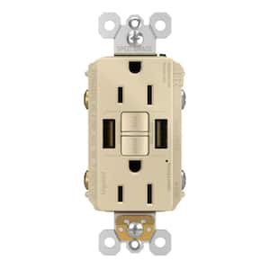 radiant 15 Amp 125-Volt Tamper Resistant GFCI Residential/Commercial Decorator Duplex Outlet with A/A USB, Ivory