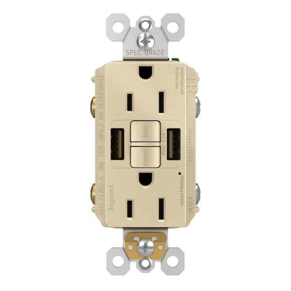 radiant 15 Amp 125-Volt Tamper Resistant GFCI Residential/Commercial Decorator Duplex Outlet with A/A USB, Ivory