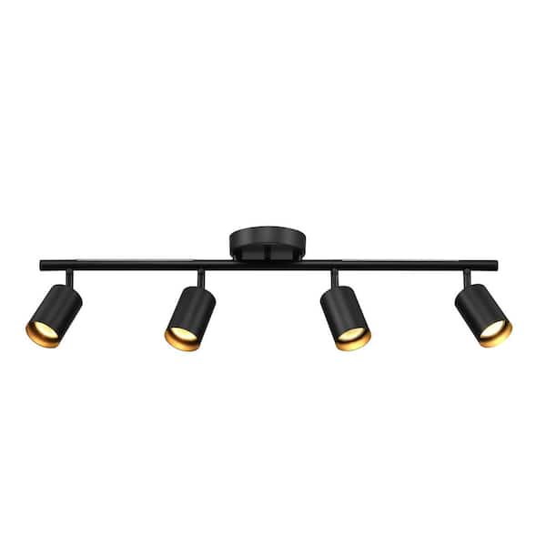 3 ft. 4-Light Matte Black Hard Wired Ceiling Mounted Track Light with LED Integrated Light Strip Pivoting Track Heads