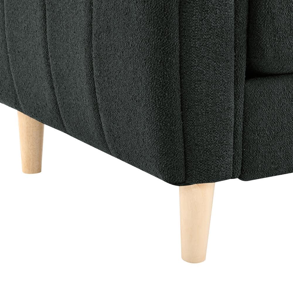 Charcoal Gray Tufted Faux Leather Lawson Sofa with Wood Legs