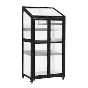 31.5 in. W x 22.4 in. D x 62 in. H Black Fir Wood+Polycarbonate Panels Greenhouse with Wheels and Adjustable Shelves