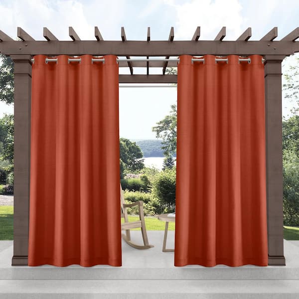 Delano Mecca Orange Solid Light Filtering Grommet Top Indoor/Outdoor Curtain, 54 in. W x 120 in. L (Set of 2)