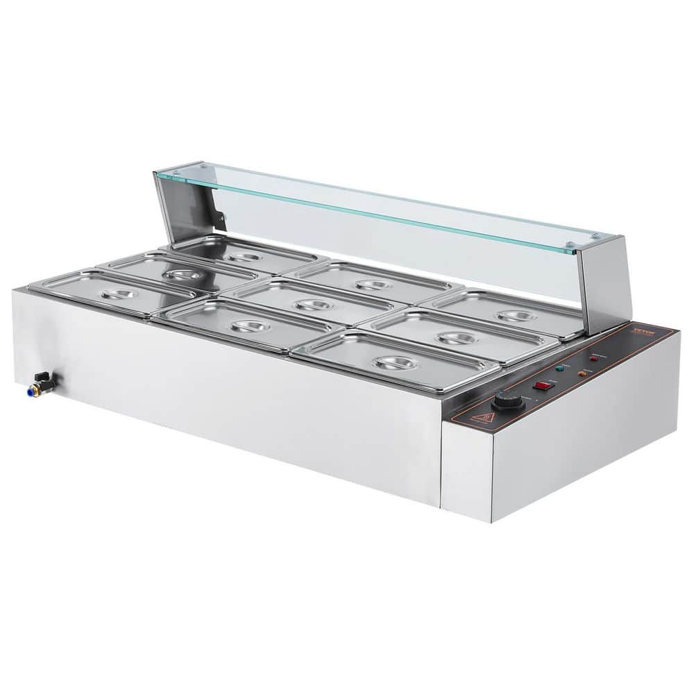 9-Pan Electric Steam Table Buffet Warmer, 1500W, 5QT, Stainless Steel, Temp Control 86-185Â°F, for Catering & Restaurants