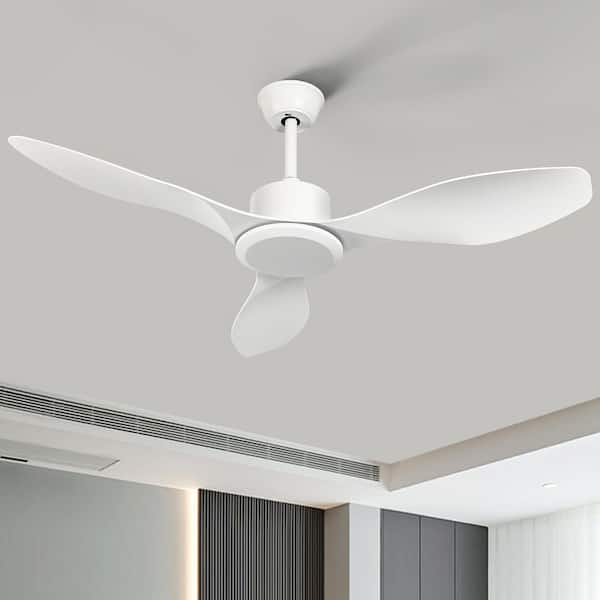 48 in. Smart Indoor Modern Windmill White Low Profile Flush Mount Ceiling Fan without Light with Remote for Living Room