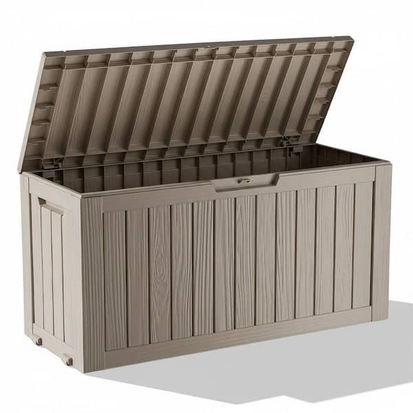 72 Gallon Brown Waterproof Resin Deck Box with Wheels for Patio Cushions, Gardening Tools, Accessories