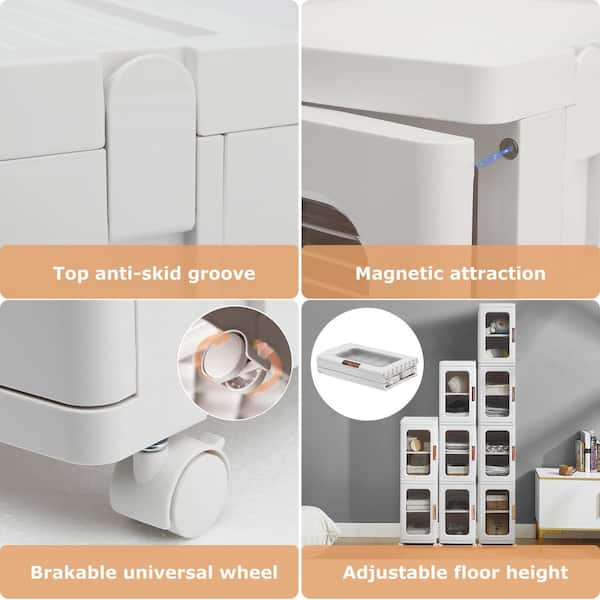 4-Tier Slim Tall Storage Cabinet White 65.4 in. Accent Cabinet Office Storage Cabinet with 4 Adjustable Shelves, Wheels