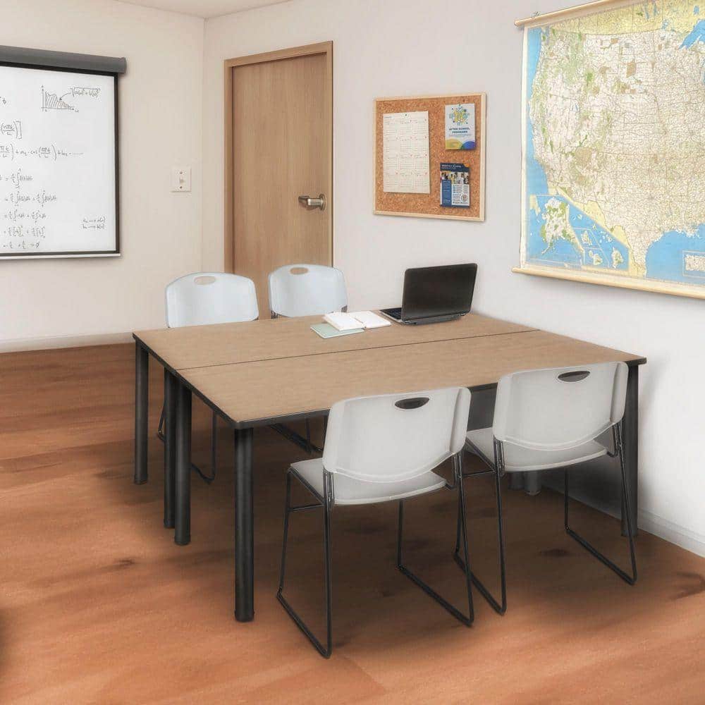 Kee 72 in x 24 in. Noble Oak Top Training Table Desk, Black Legs and 2 Zeng Chairs-Grey