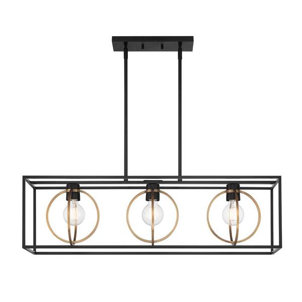 Designers Fountain - Kew Gardens 3-Light Matte Black Modern Linear Chandelier for Kitchen Islands with No Bulbs Included